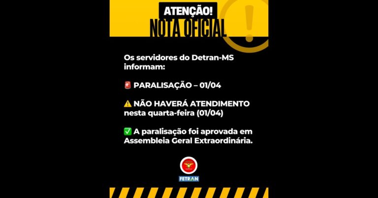 Leia mais sobre o artigo Servidores do Detran-MS realizam paralisação de 24 horas nesta quarta-feira, 01 de abril